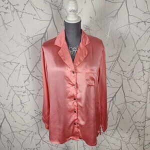 NK Imode Coral Pink 100% Silk Button Front Night Shirt